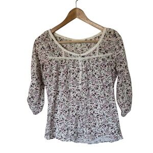 LOGG by H&M Womens Size S Floral Print 3/4 Sleeve Henley Top